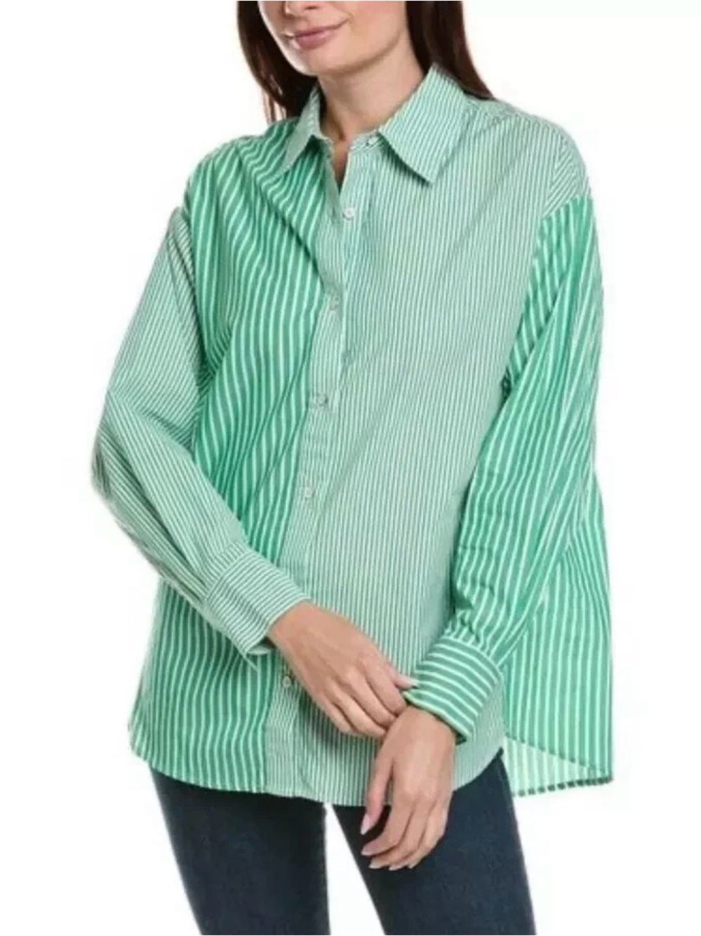 CABI SHIRT DAD SHIRT GREEN STRIPE SZ L Large